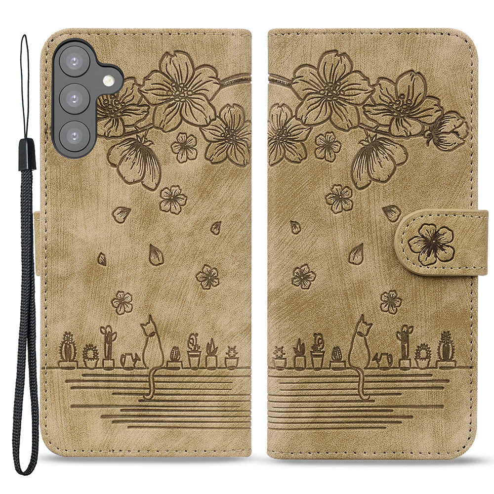 For Samsung Galaxy S23 Imprinted Flower Cat Phone Protective Shell PU Leather Wallet Case with Strap For Samsung Galaxy S23 Imprinted Flower Cat Phone Protective Shell PU Leather Wallet Case with Strap